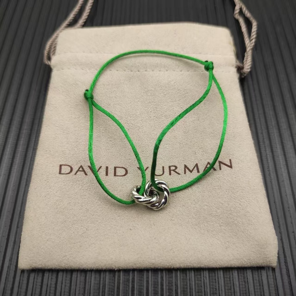 David Yurman Green Double Ring Silver Nylon Rope Bracelet